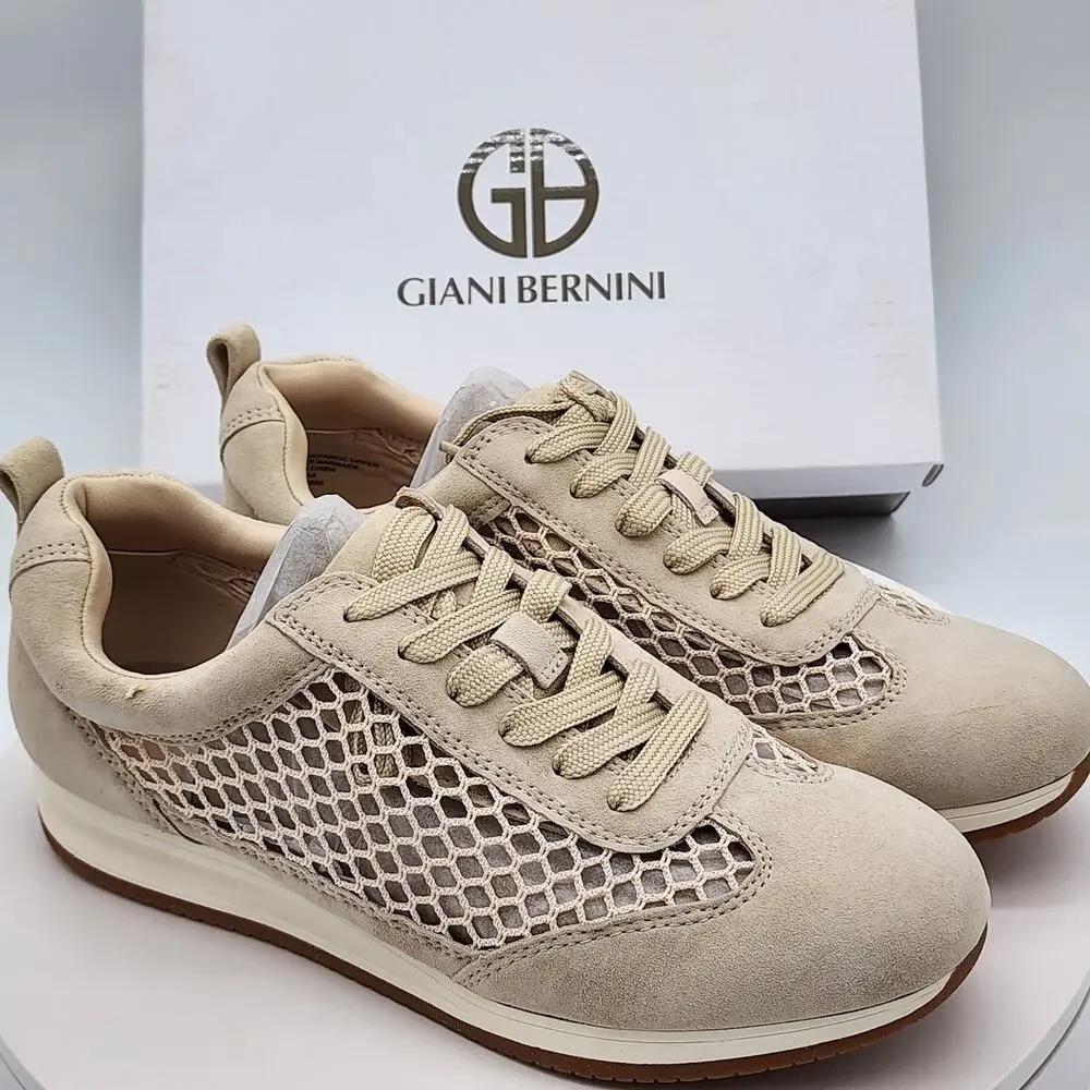 NEW - Giani Bernini Tesiaas Buff Nude Mesh Lace-Up Sneakers Women's Size 9.5 M